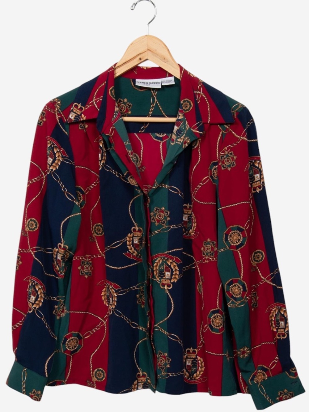 vintage 90s alfred dunner color block chain print dark academia blouse size 10